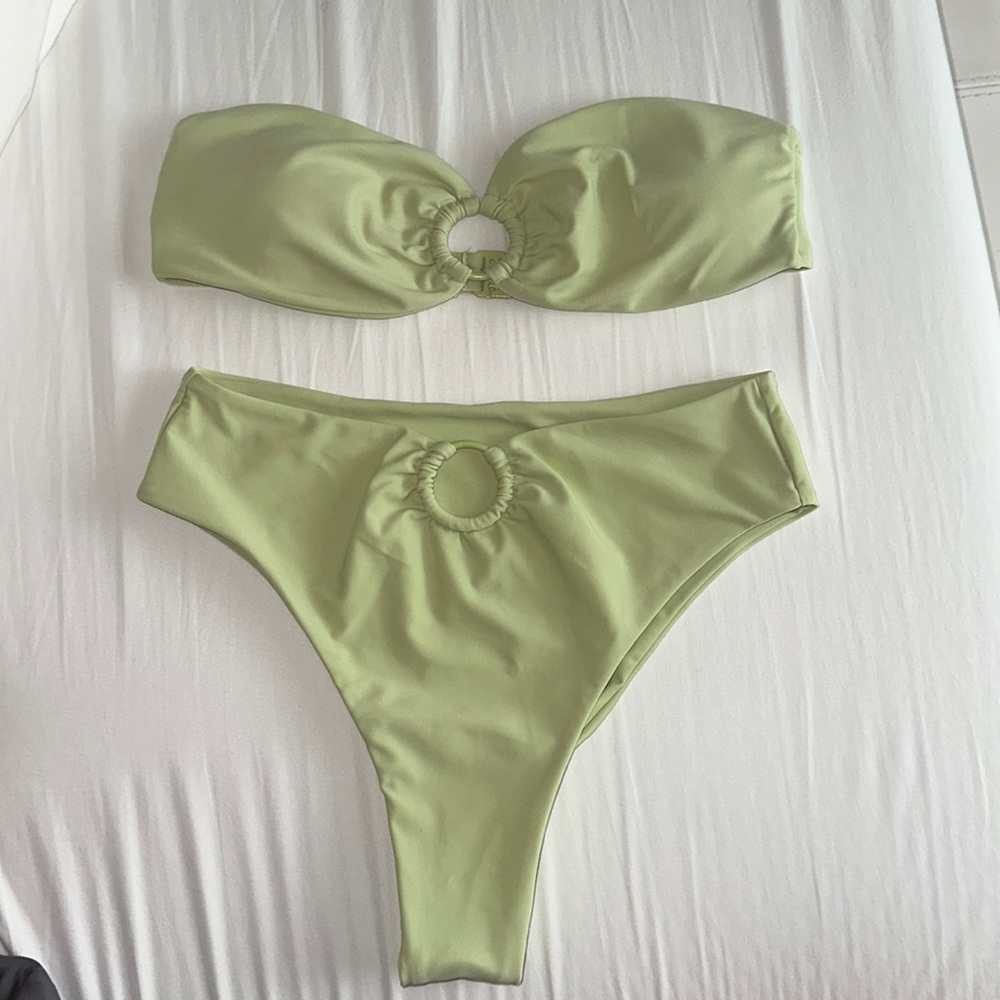 Aurelle Green High Waist Bikini Set Strapless Top